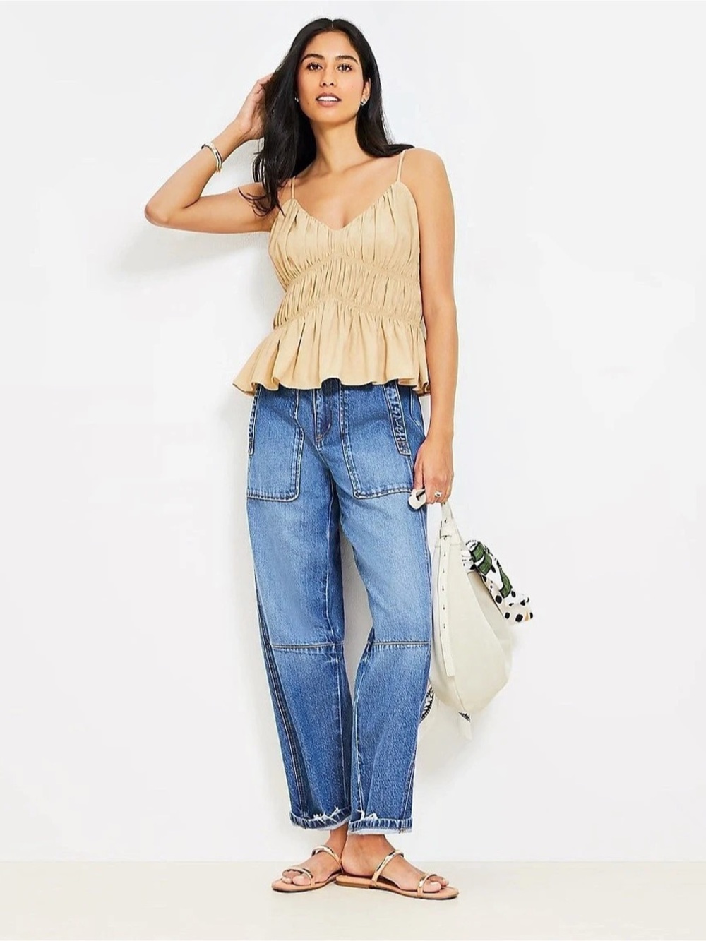 NWT LOFT Smocked V-Neck Peplum Cami